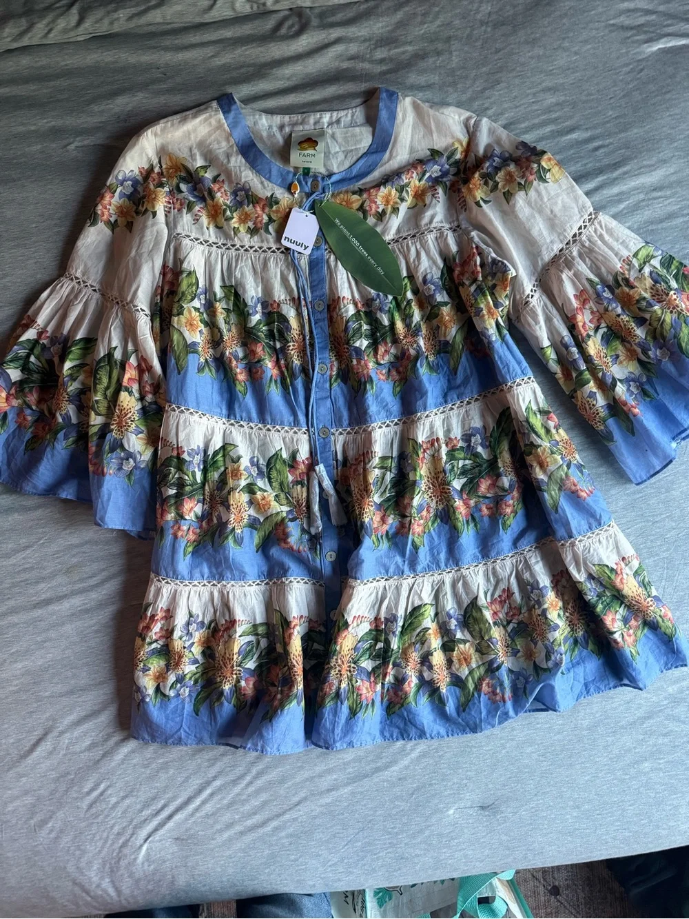 Farm Rio Wide Sleeve Cover Up Mini Dress NWT - Picture 5 of 12